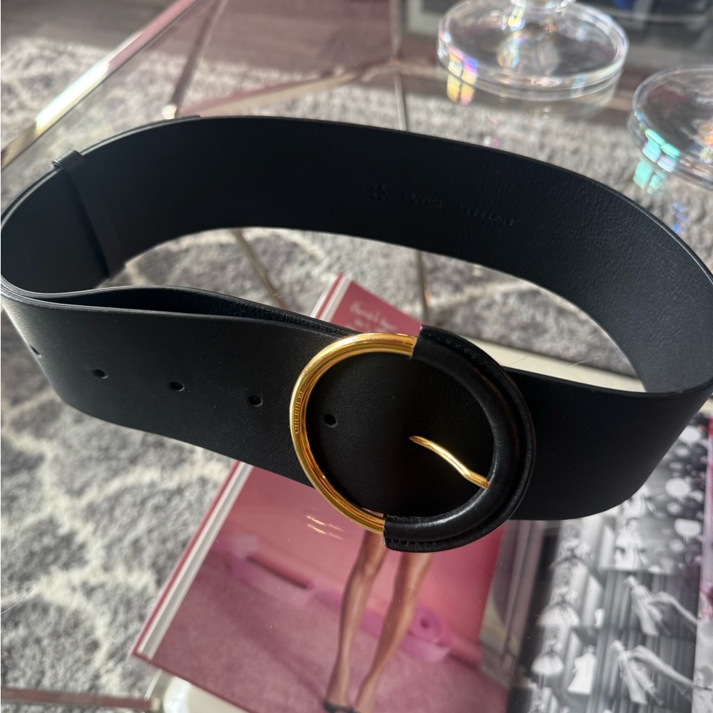Burberry Black Belt with Gold Ring Buckle